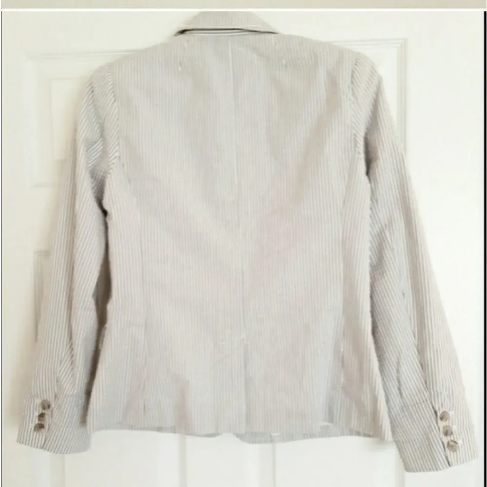 Gap Academy Grey V-necline Collar Stripe Seersucker Blazer Sz 2